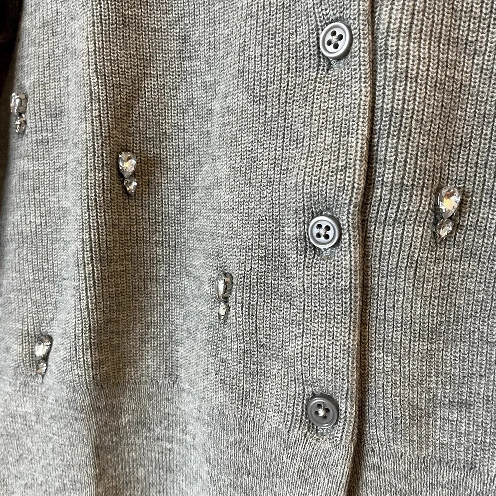 J.Crew Collection Embellished Cardigan Sweater Cotton Holiday CD379 Grey 12 13 - Picture 5 of 15